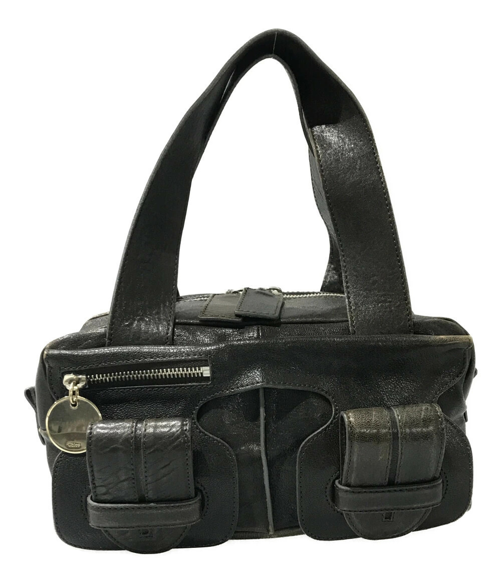 Chloe Saskia Bag Dual Buckled Front Pockets Round Zip Black
